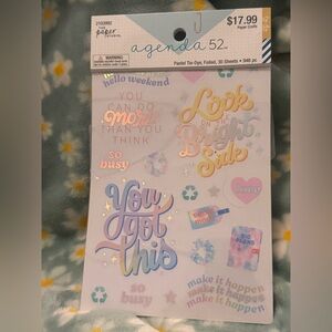 The Paper Studio Agenda 52 Pastel Tie-Dye Motivational Foiled Sticker Pack Sheet